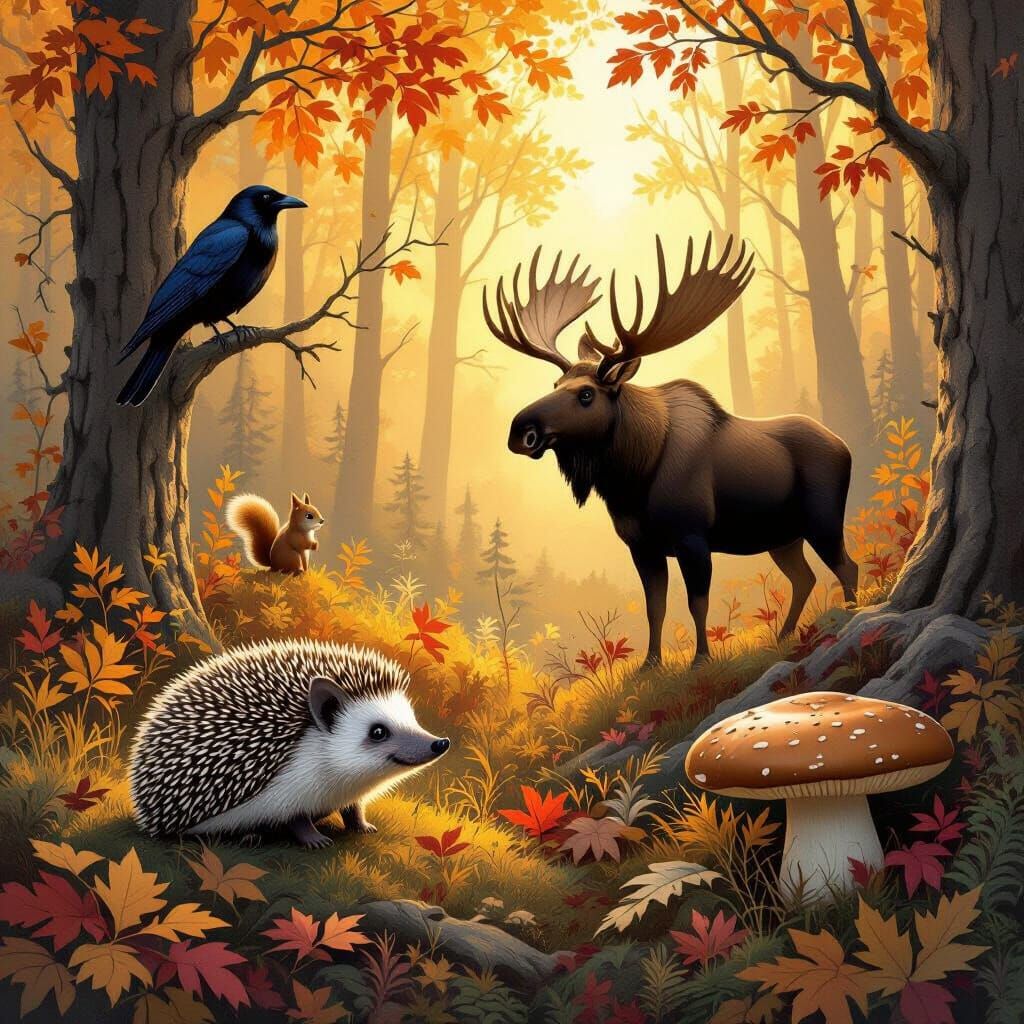 Enchanting Autumn Forest with Woodland Creatures