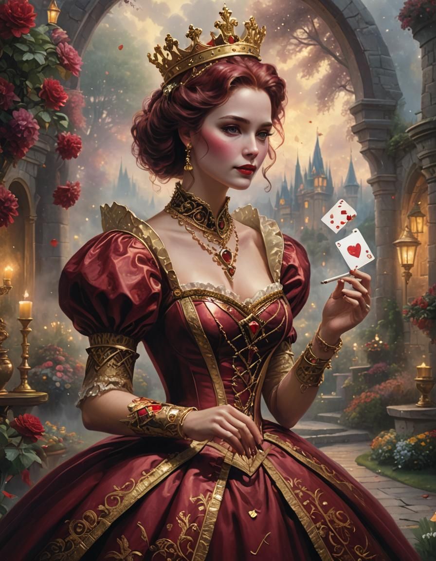 Queen of Hearts Card Character in Ethereal Fantasy Style