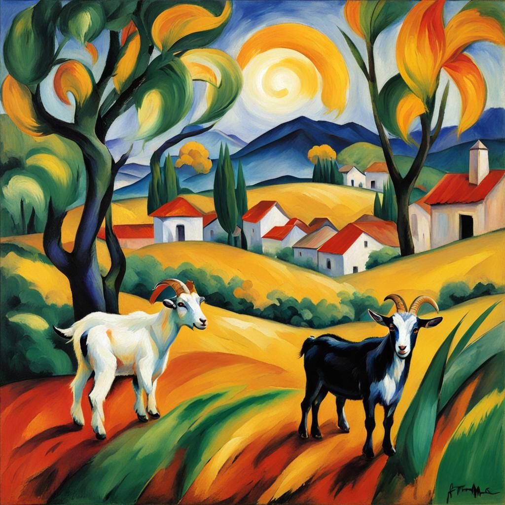 Colorful Goat Portrait in Expressionist Style