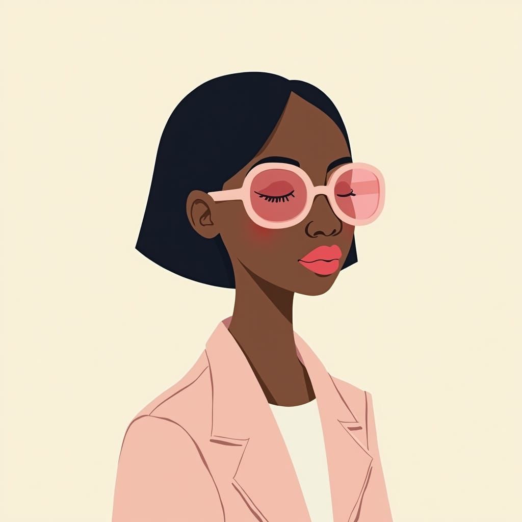 Minimalist Portrait of Woman with Sunglasses in Matisse Styl...