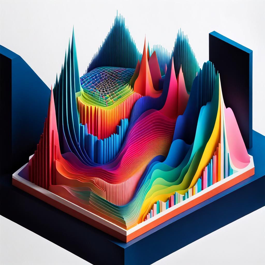Surrealist Isometric Contour Plot in Vivid Colors