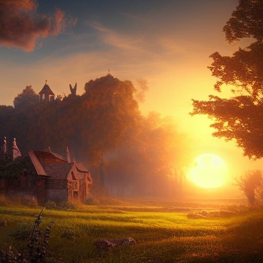 Country Sunrise: Detailed Matte Painting