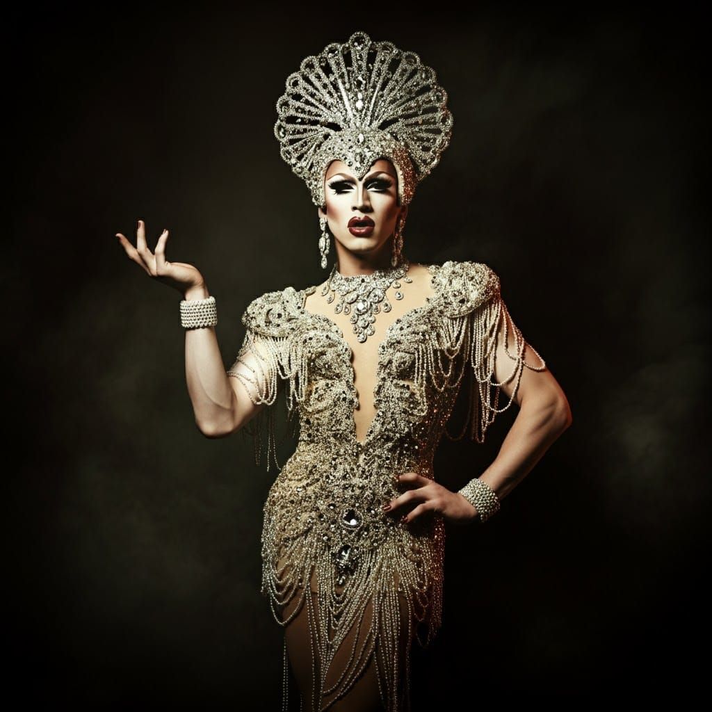 Glamorous Drag Queen Performance in Cinematic Style