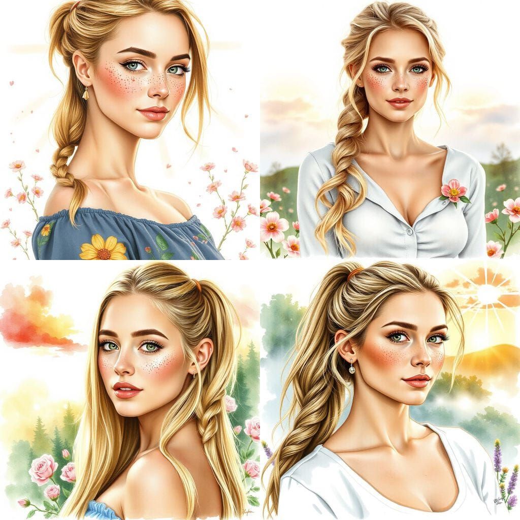 Pretty Woman with Freckles in Misty Sunrise