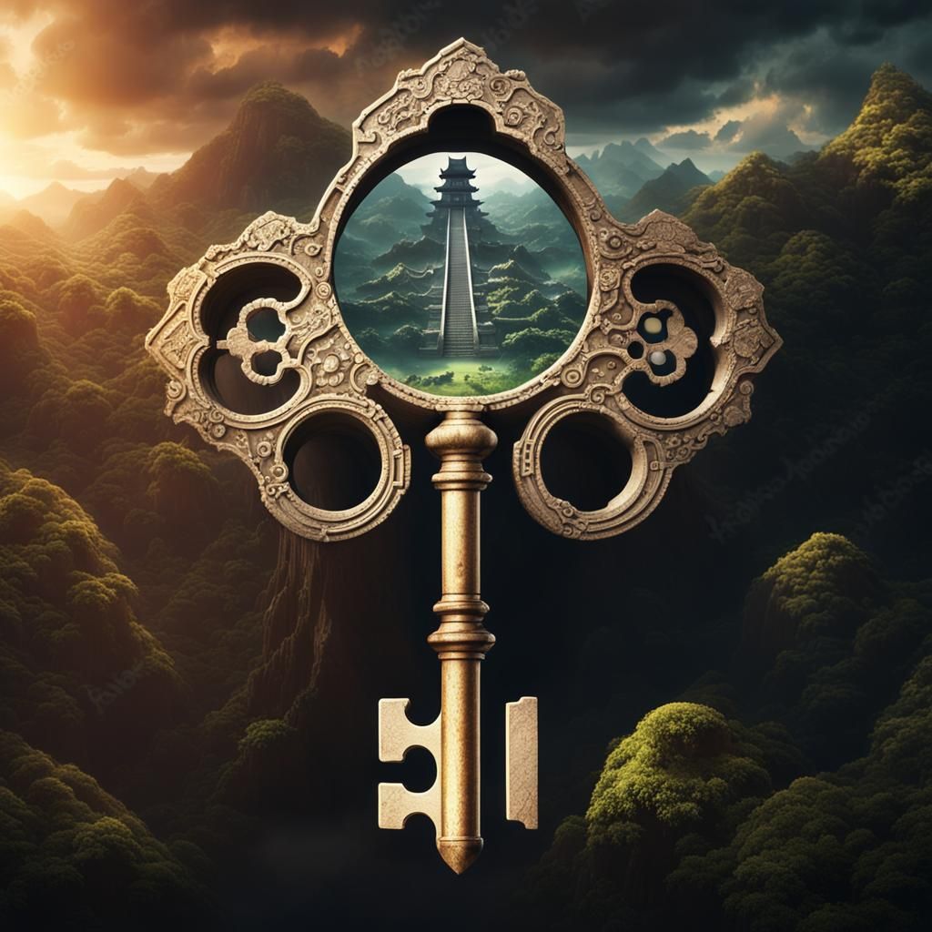 Giant Key Over Japanese Tomb: Digital Matte Painting