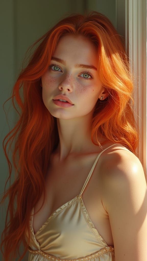 Angelic Woman with Red Hair in Matte Painting Style