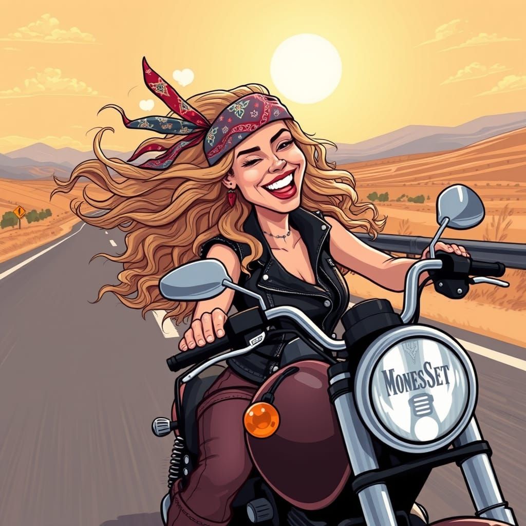 Free-Spirited Cartoon Motorcycle Mama Rides the Tennessee Hi...