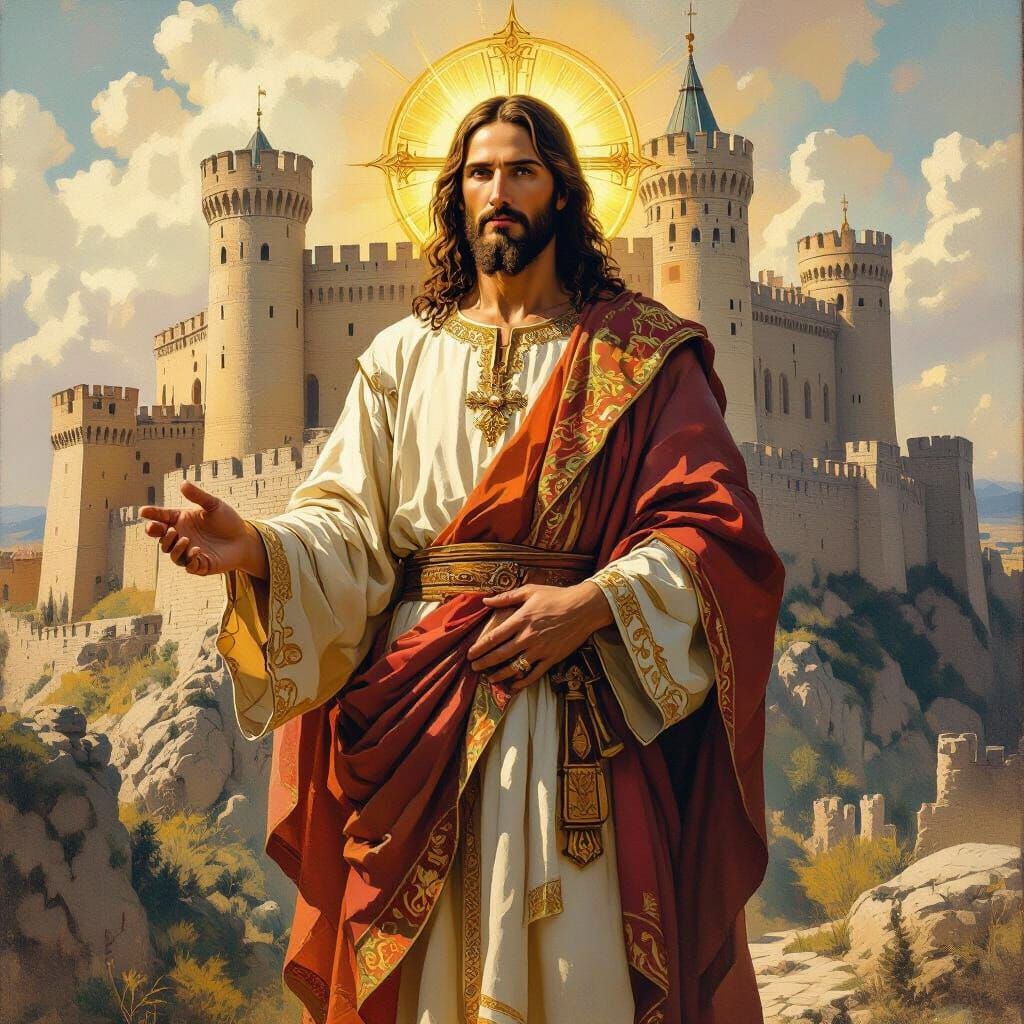 Jesus Christ Stands Before a Fortress