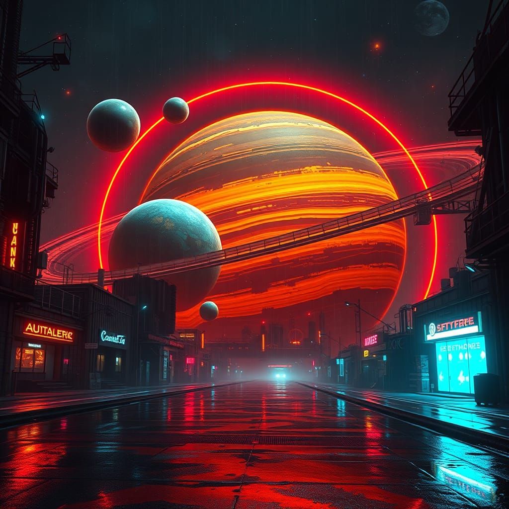Dystopian Solar System in Cyberpunk Style