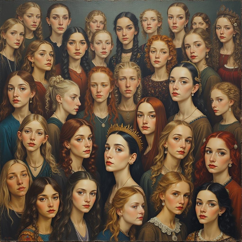 Surreal Multi-Headed Woman Portrait