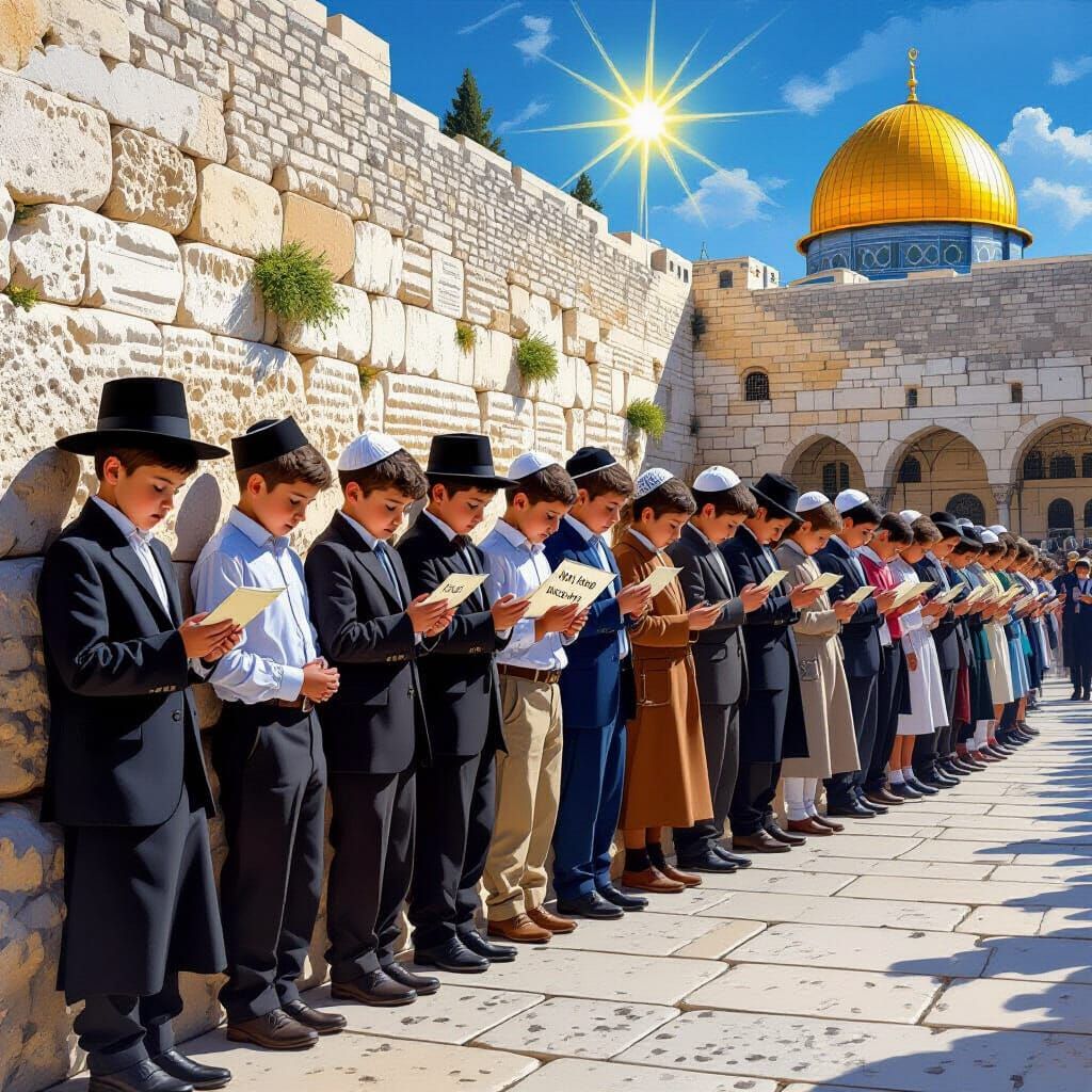 Boys Praying at the Western Wall in Jerusalem