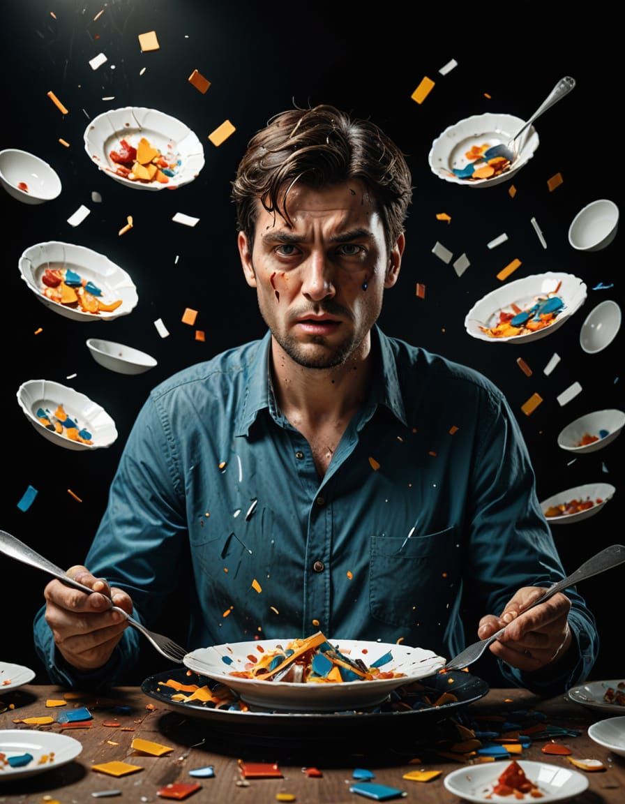 Shocked Man Dropping Tray: Photorealistic Portrait