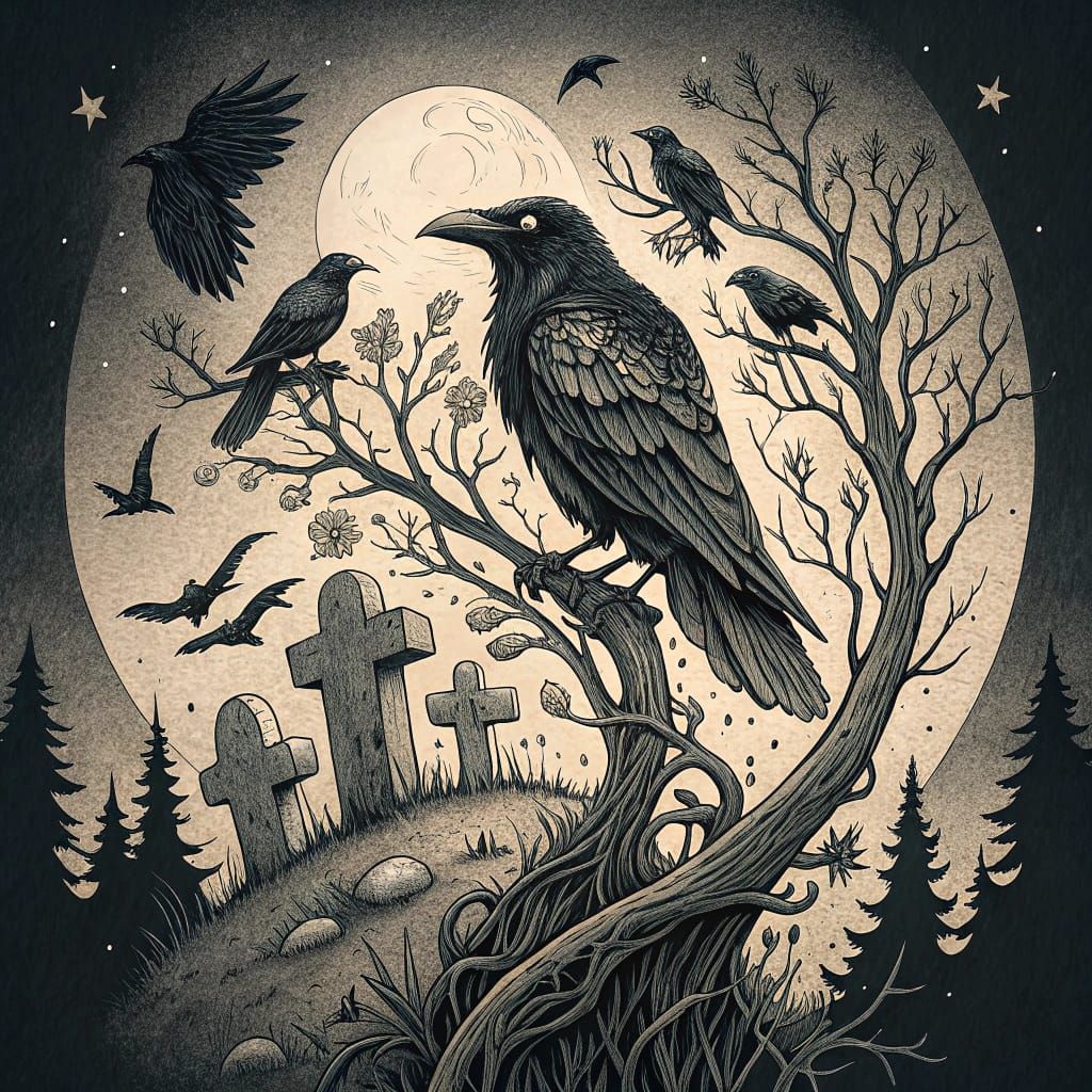 Macabre Crow Tattoo in Gothic Style