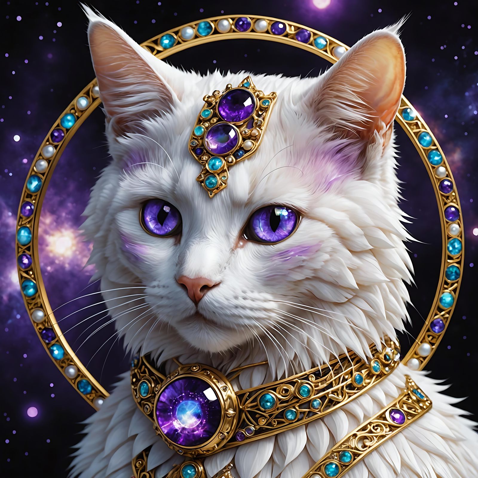 Cosmic Cat with Purple Eyes in Picasso Style