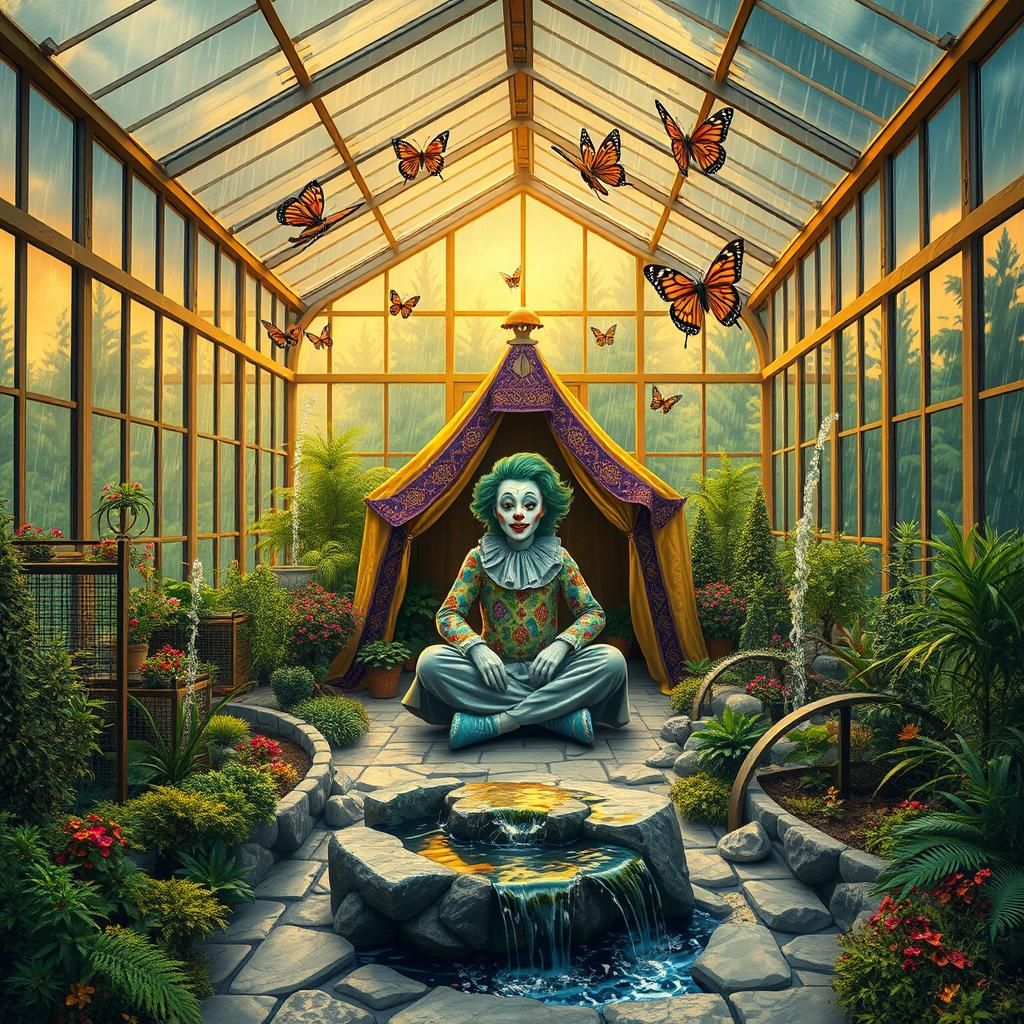 Lush Conservatory Sunroom with Kurdish Tent and Clown