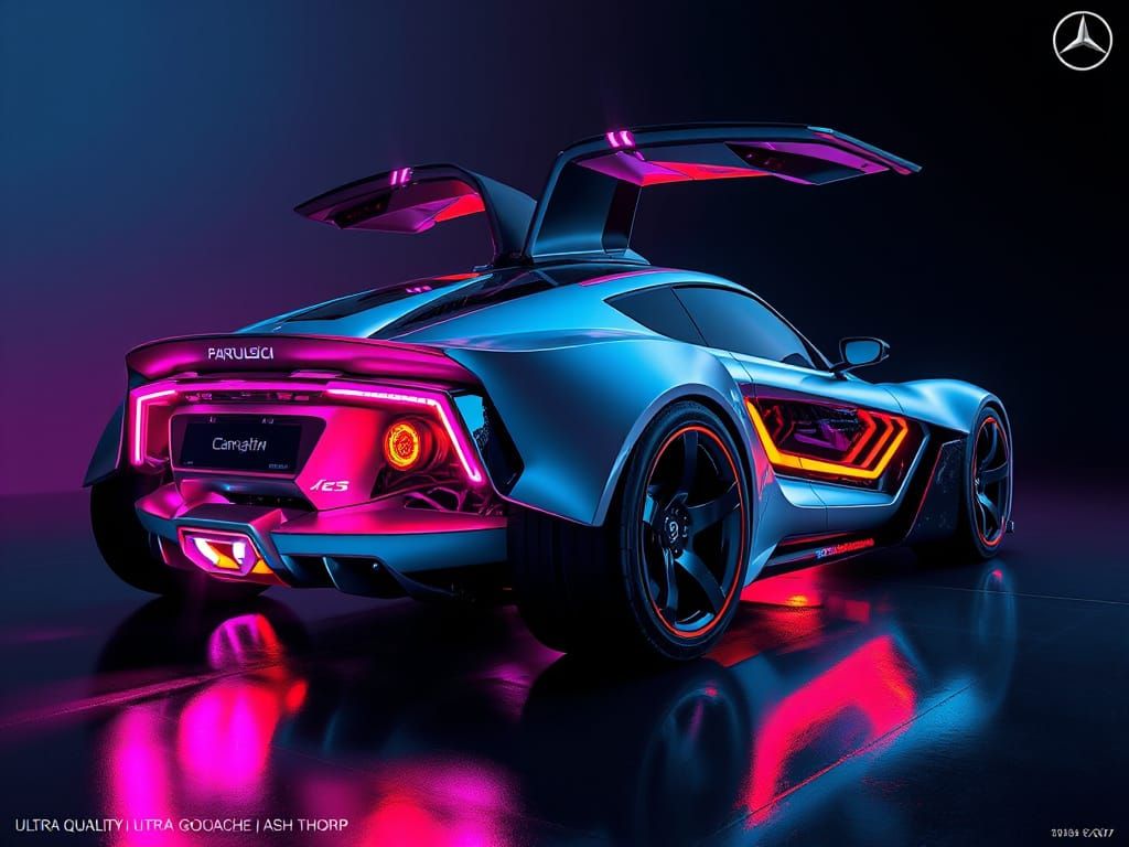 Futuristic Car with Bioluminescent Neon Glow, Retro-Futurism