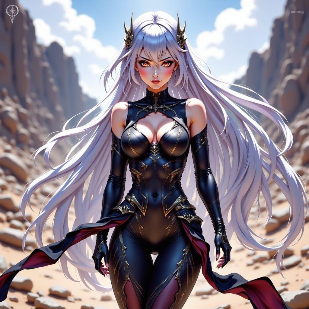 Victorious Anime Woman in Desolate Battlefield, Digital Art