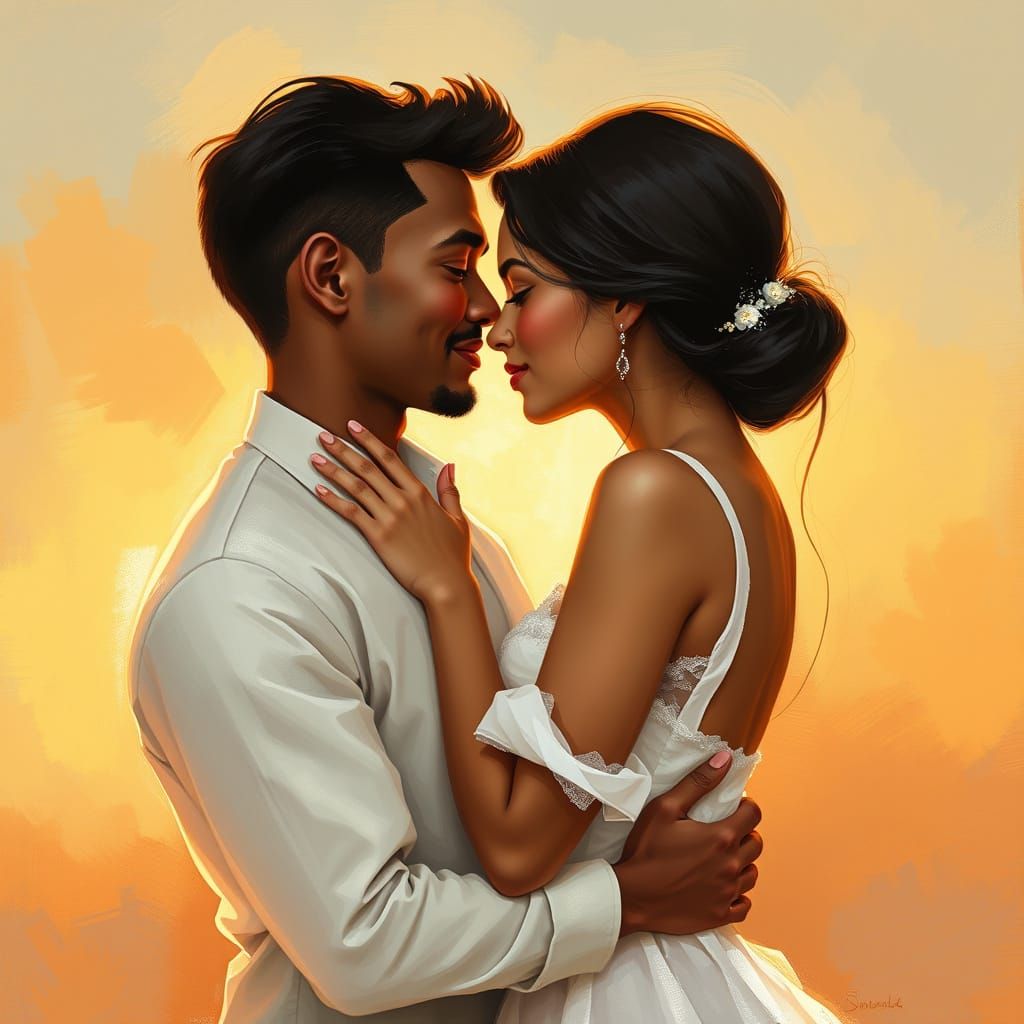 Tender Moment of Love and Adoration in Golden Hour