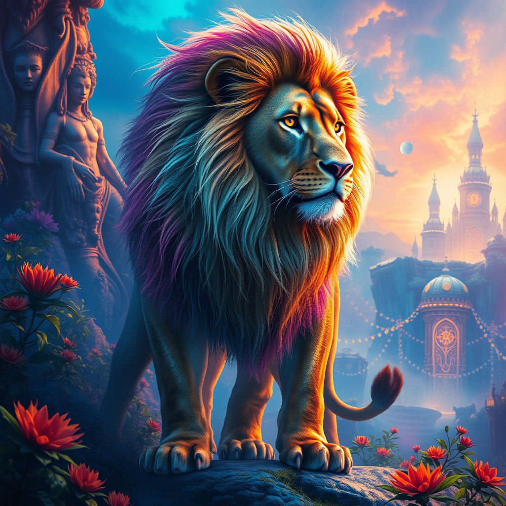 Dreamlike Lion in Ethereal Fantasy Realm