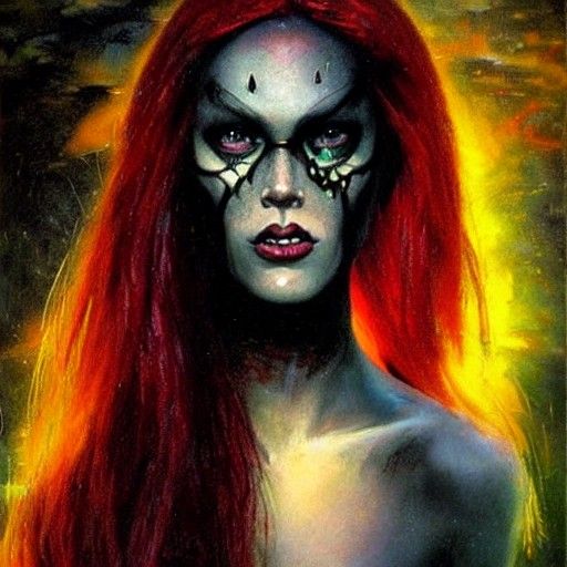 Dark Mermaid with Red Hair Oil Painting
