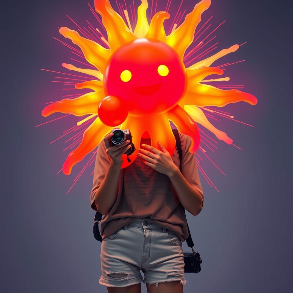 Young Woman Mesmerized by Glowing Toy Figure