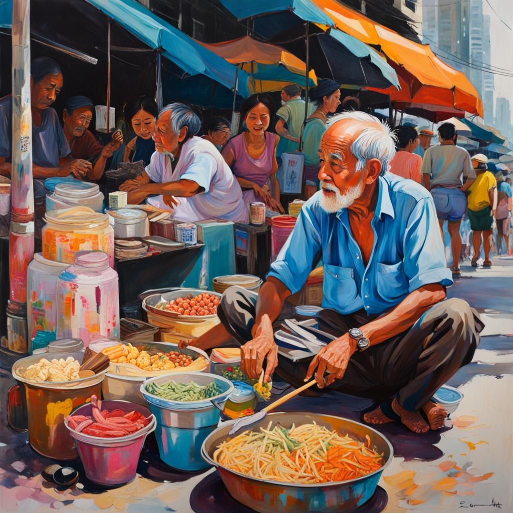 Bangkok Street Food Vendor in Vibrant Style
