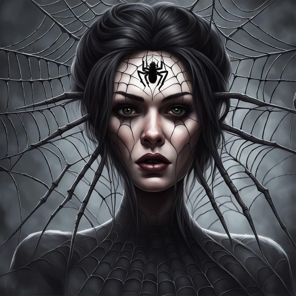 Creepy Beautiful Spider Queen in Hyperrealism
