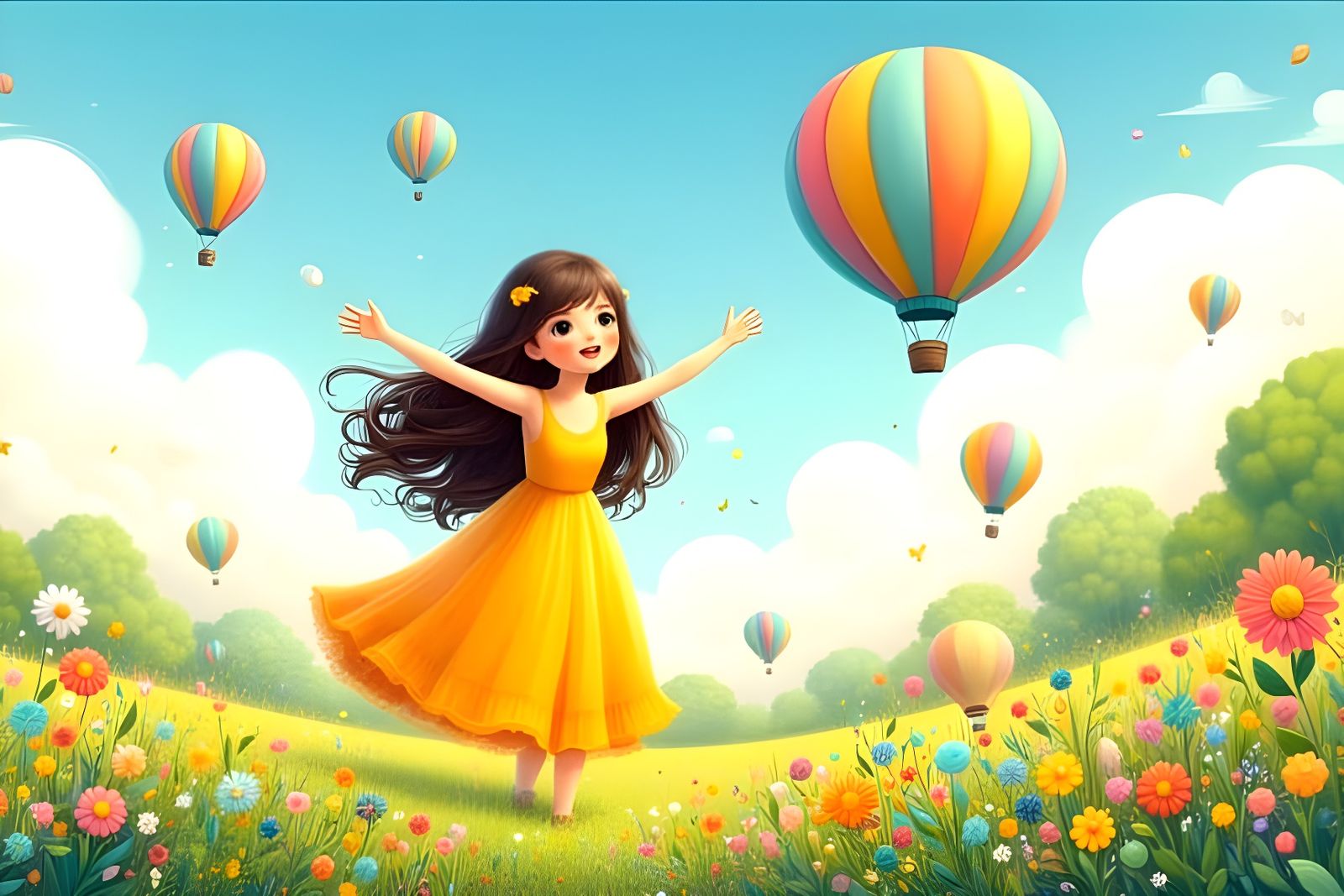 Joyful Hot Air Balloon in Ultra Cute Style
