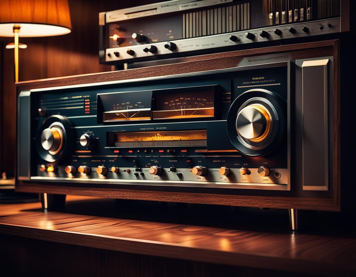 Retro-Futuristic Stereo Receiver with Vinyl Records