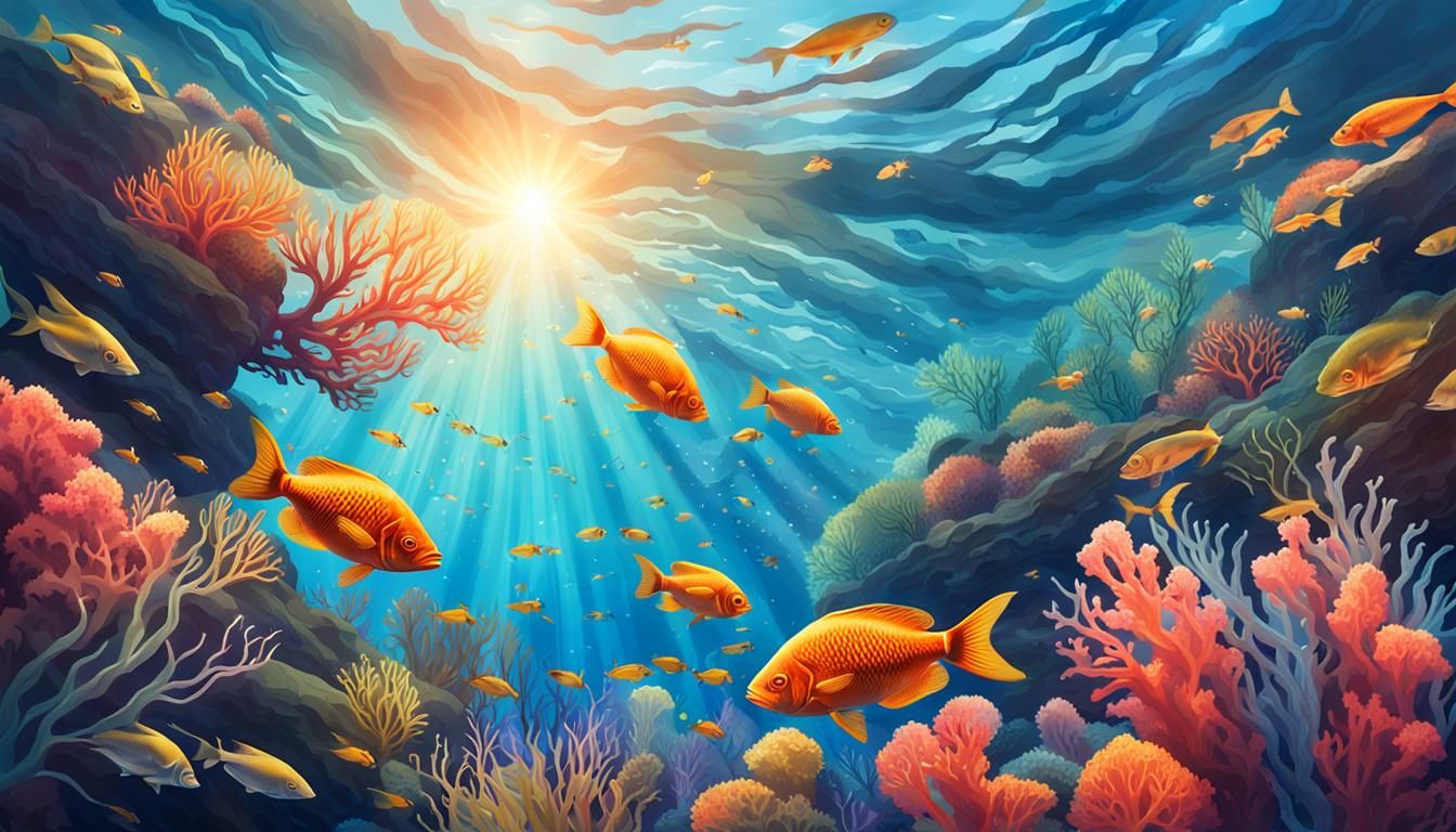 Underwater Coral Reef with Exotic Fish, Hyperrealistic Art