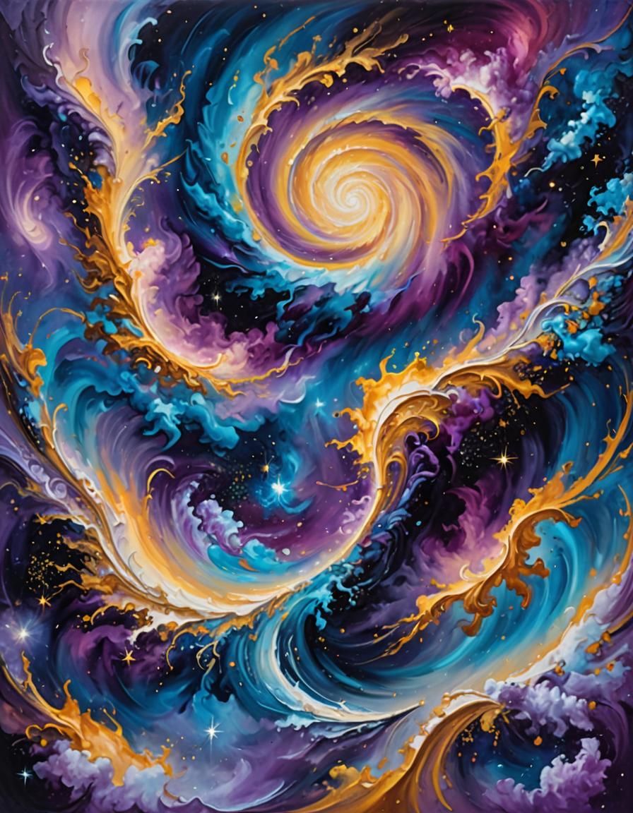Cosmic Vortex: Surreal Oil Painting of Galaxies