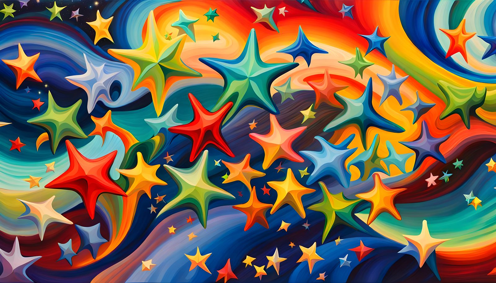 Cosmic Star Dance in Impasto Oil Painting Style