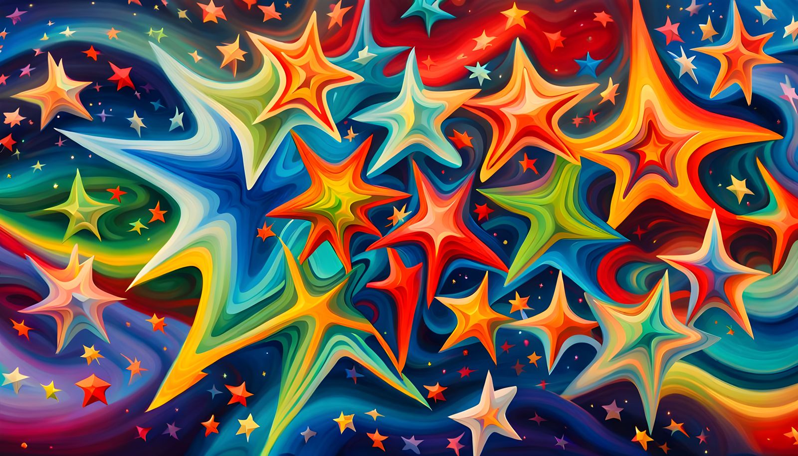 Iridescent Stars Dance in Impasto Painting Style