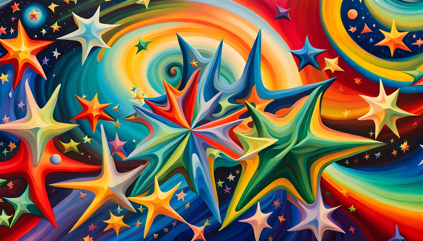Iridescent Stars Dancing in Cosmic Impasto Painting