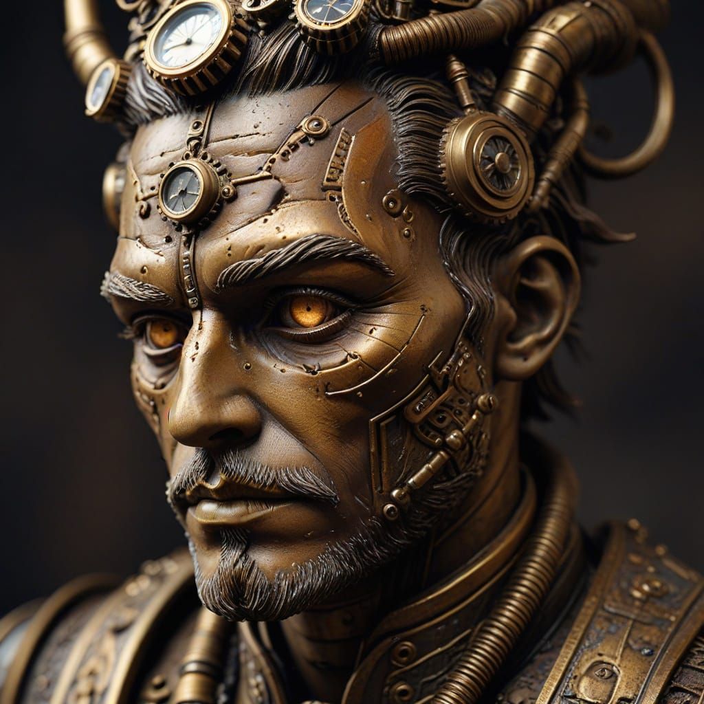 Steampunk Clay Figure Portrait with Brass Details