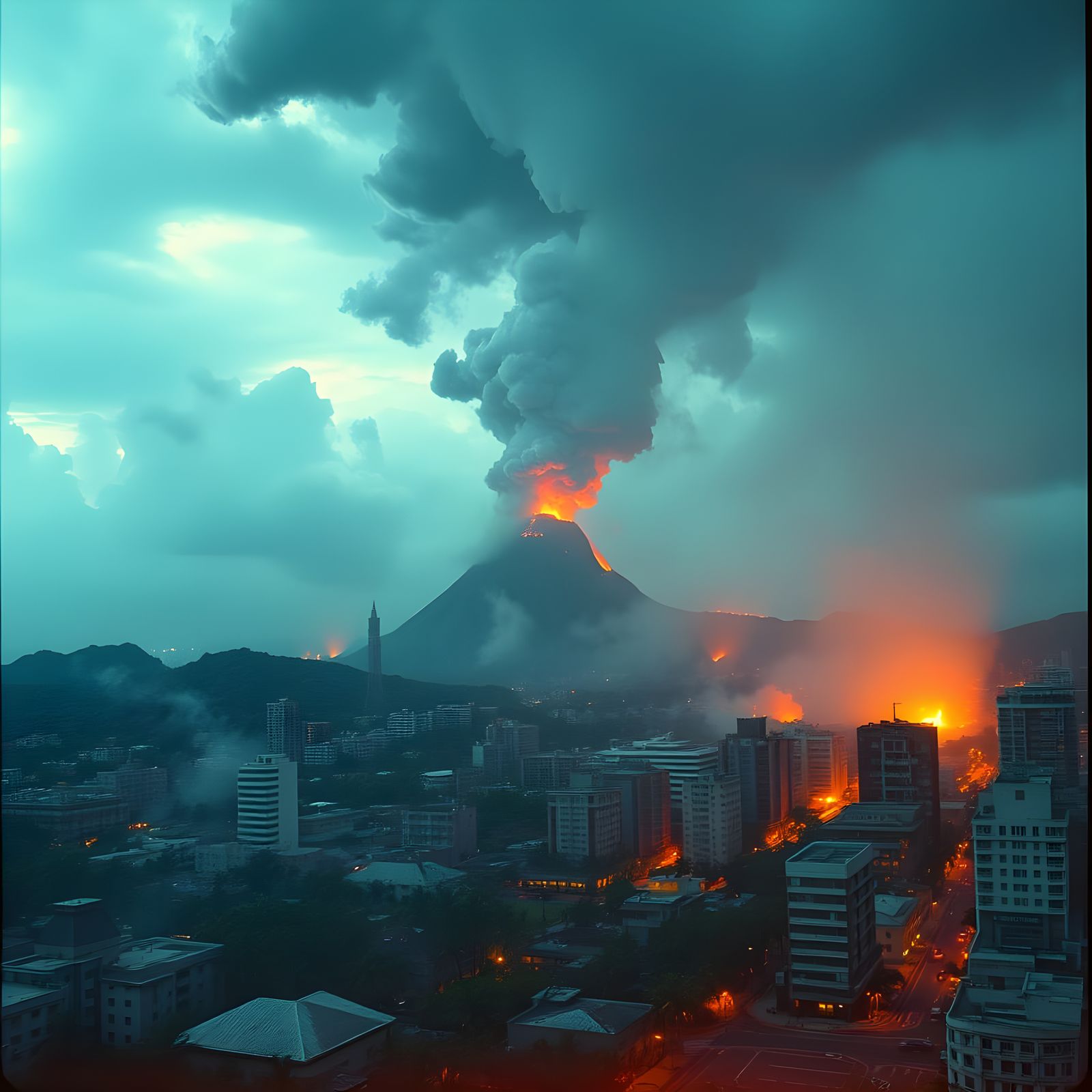 Tropical Volcanic Landscape in Cinematic Film Style