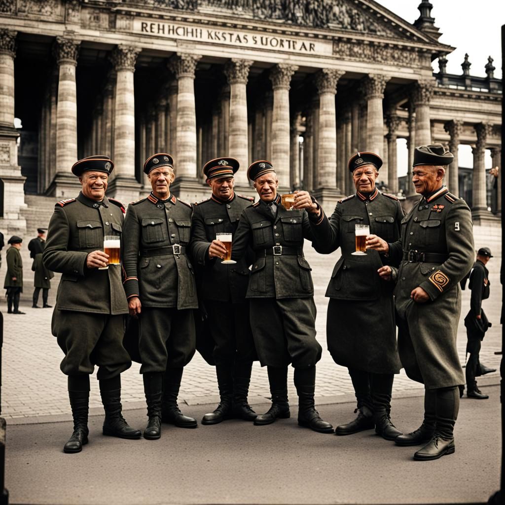 German Soldiers Drinking Outside the Reichstag