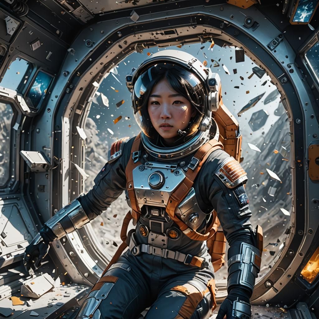 Exploding Space Capsule Window with Korean Astronaut