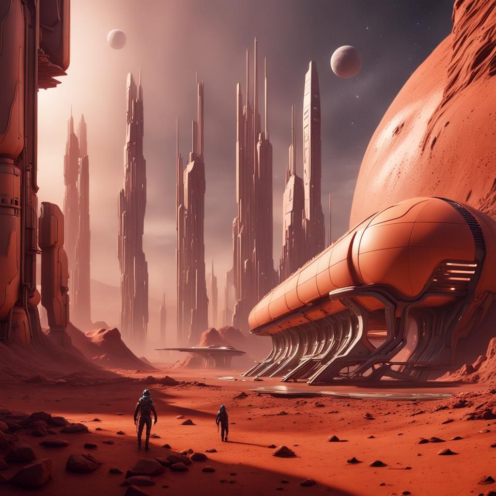 Futuristic City on Mars in Detailed Matte Painting