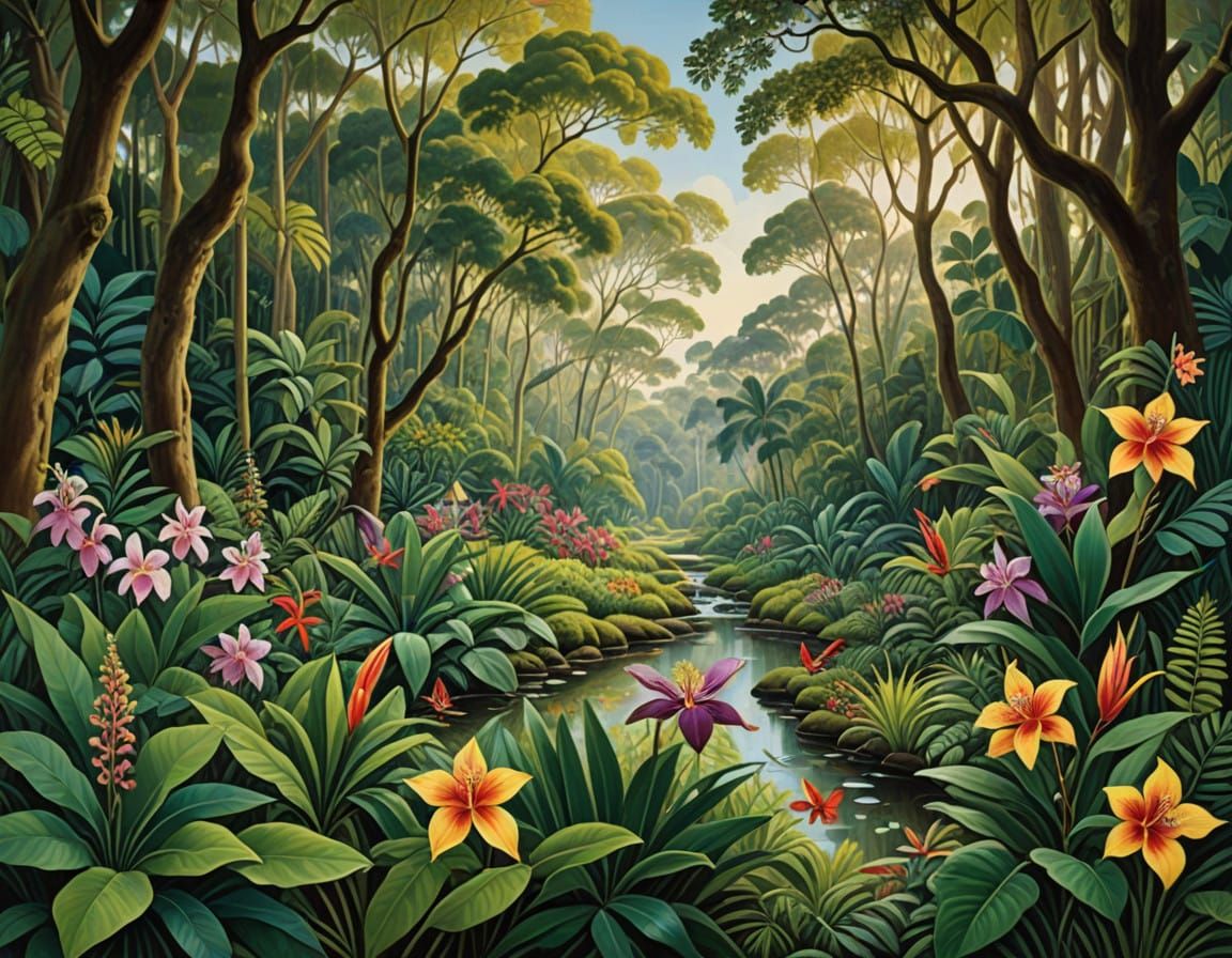 Vibrant Rainforest in Full Spring Bloom
