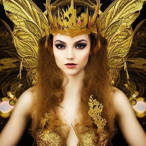 Golden Fairy Queen in Fantasy Forest