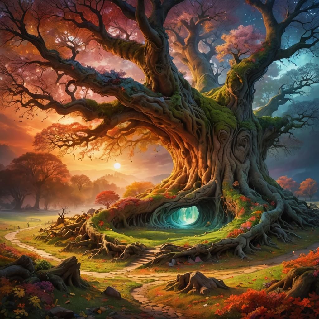 Four Seasons Tree with Magical Village