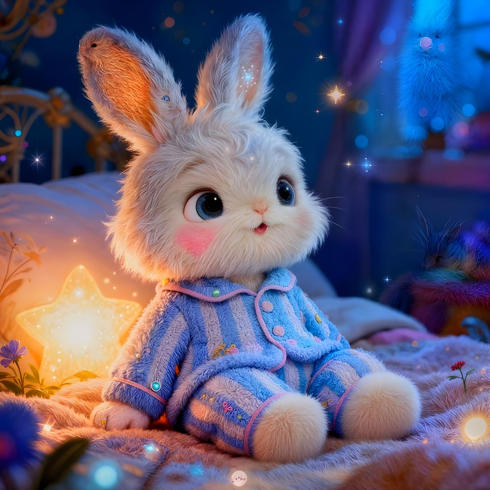 Cute Anthropomorphic Baby Bunny in Pajamas