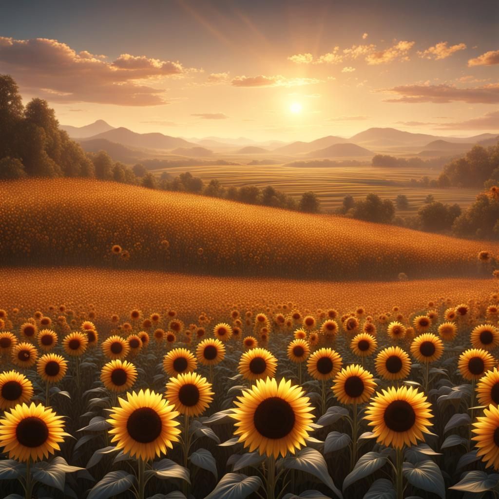 The Beauty of a Sunrise Sunflower Field.