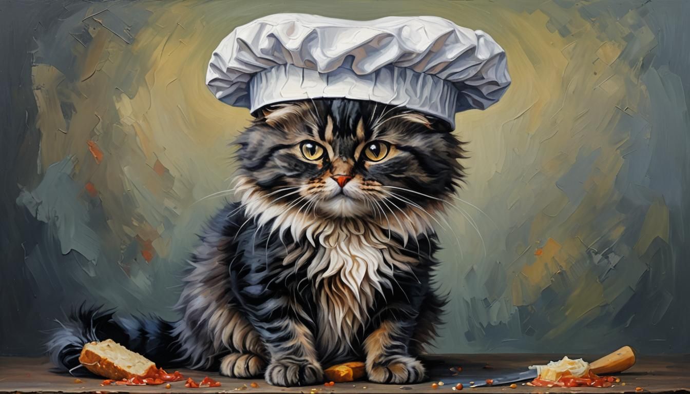 Fluffy Cat Chef in Romantic Expressionist Oil Painting