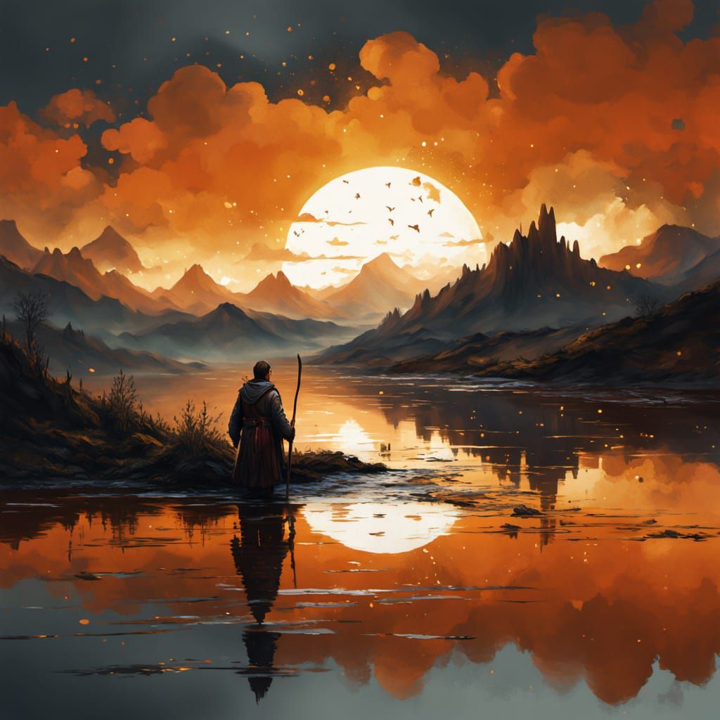 Dark Fantasy Vagrant with Golden Motifs