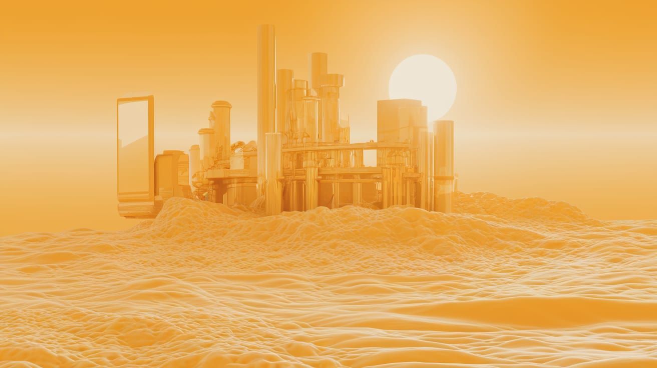 Abstract Post-Apocalyptic Dreamscape in Muted Yellow
