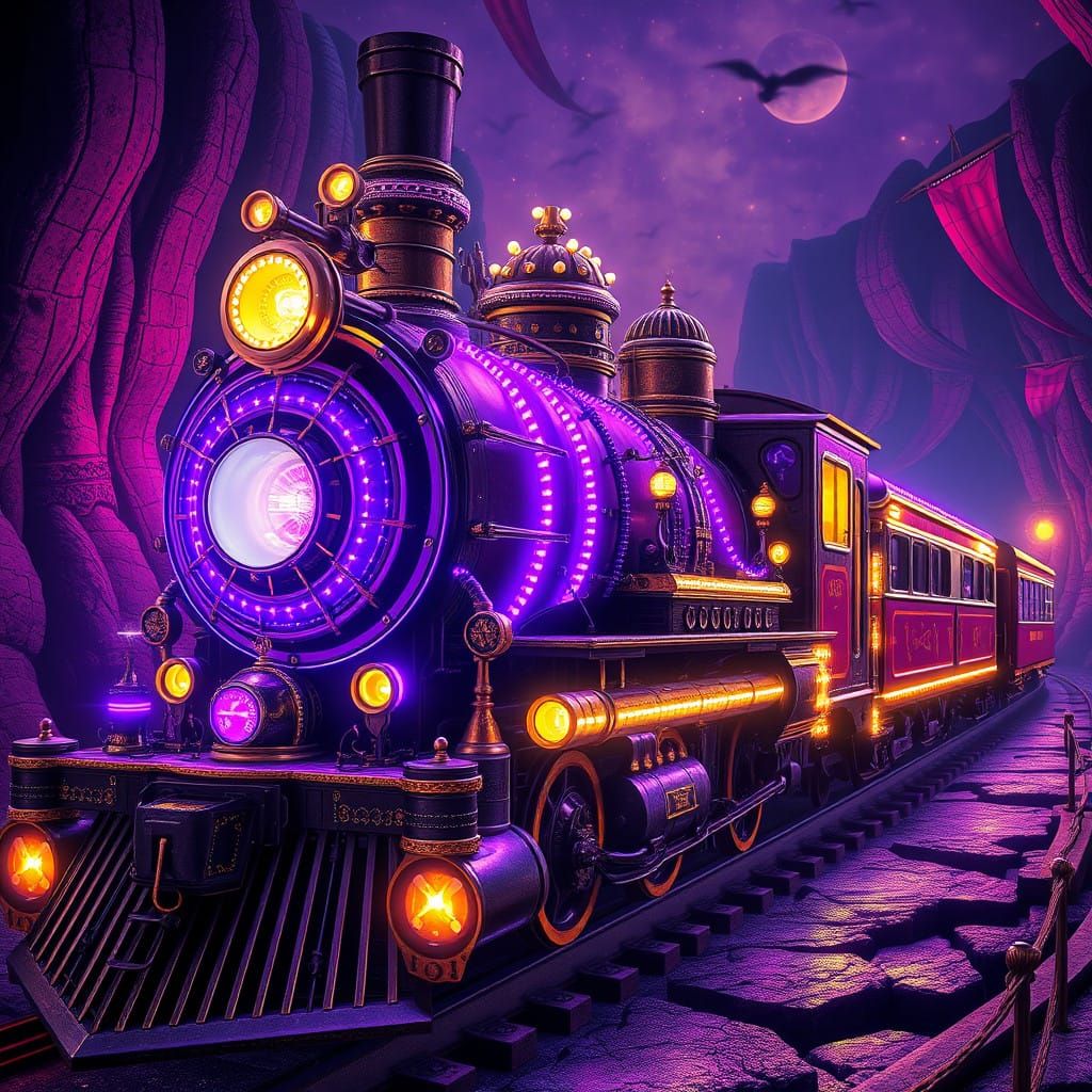 Steampunk Train Radiant with Purple Fiber Optics