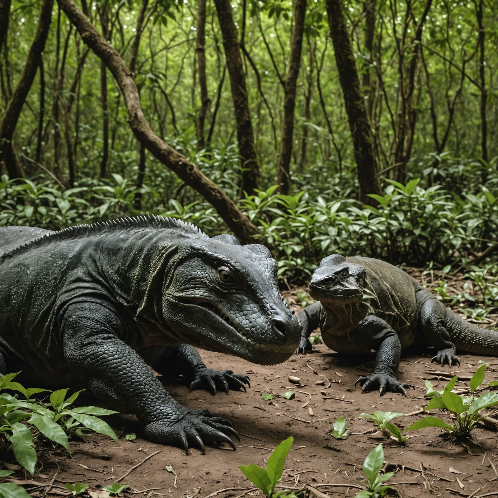 Komodo Dragon Predation in Dense Forest