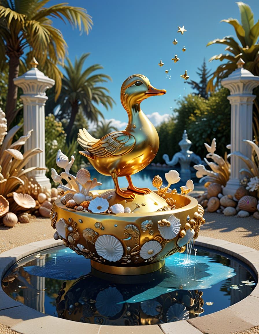 Glowing Moonlit Fountain in Art Nouveau Style